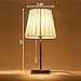 Lanros Nylon Shade Small Table Lamp with Crystal Pull Chain Switch and Metal Lamp Base, Simple Style Night Stand Lamps and Modern Bedside Light for Girls Bedrooms,Living Room, Hotel