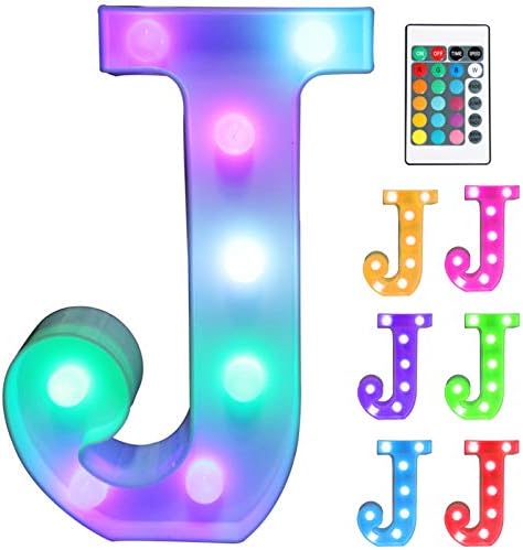 Pooqla Colourful LED Marquee Letter Lights with Distant – Gentle Up Marquee Indicators – Occasion Bar Letters with Lights Decorations for The Residence – Multicolor J