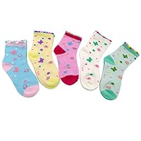 Sanvan Socks 5 Pack Girls butterfly pattern Cotton Crew Socks (6-8 Years)