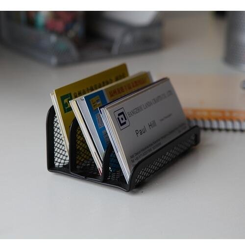 Chris.W Desktop Stacking Business Card File Holder/Stand from, 3-Tier, Metal Mesh Collection (Black)