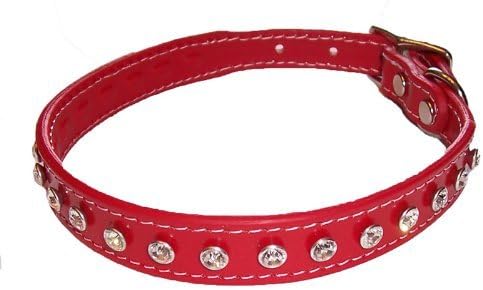 Madisons Red Leather Dog Collar with Swarovski Crystals