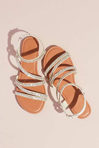David's Bridal Strappy Crystal-Encrusted Flat Sandals Style Ashton, White, 11