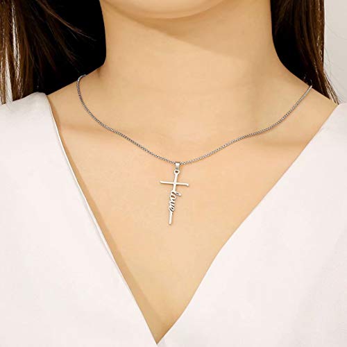 IEFRICH Cross Necklace for Women, Silver Faith Cross Pendant Necklace