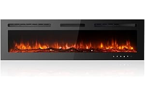 Maxhonor Electric Fireplace Inserts Freestanding Heater for The Living Room Floating Fireplace with 12 LED Colors with Logset and Stones, Space Heaters for Indoor Use,1500W/750W,Black,60inch