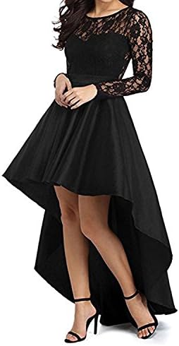 Women's High Low Long Sleeve Prom Dress Lace Cocktail Party Gowns (US 12-14) L