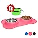 KEKS Small Dog Bowls Set of 2 Stainless Steel Bowls with Non-Skid & No Spill Silicone Pink Stand for Small Dogs Cats Puppy & Collapsible Travel Pet Bowl