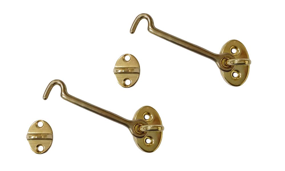 QCAA Heavier Duty Brass Door Hook Latch & Eye, 4", Vibrated Brass, 2 Pack