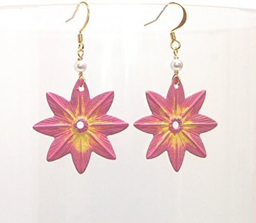 Martiana JewelryLight Pink Yellow Brass Daisy Flower Earring - White Glass Pearl, 1.75-in