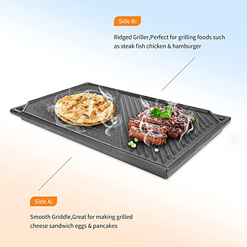 Hisencn Cast Iron Griddle, Nonstick Reversible Griddle for Gas Grill