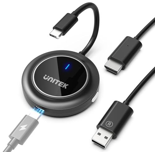 Unitek Wireless HDMI Display Dongle Adapter with PD3.0 100W Charging Port- Portable USB C Wireless Mirroring Transmitter Stream Video to Monitor Projector for TV Phone Laptop iOS Android Windows