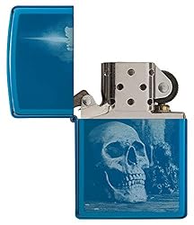 Zippo High Polish Blue Skull Design Pocket Lighter