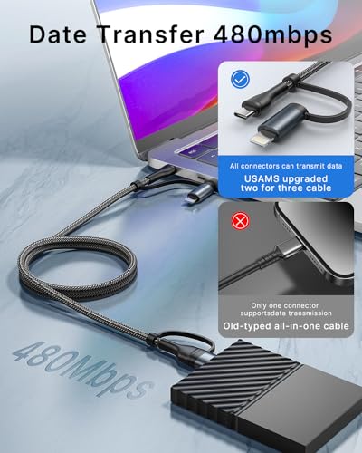 Aioneus USB C Lightning Adapter Cable 60W USB C Cable 1m PD Fast Charging 4 in 1 USB Multi Cable for iPhone 15 14 13,MacBook Pro 2023 iPad Mini 6,Samsung Galaxy S22 S21 S20