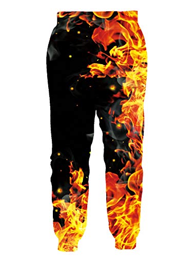Loveternal Mens Womens 3D Jogger Pants Lounge Parachute Fire Joggers Funny Regular Fit Sport Pants for Teen Tapered Leg Flame Pants Tall Sweatpants M