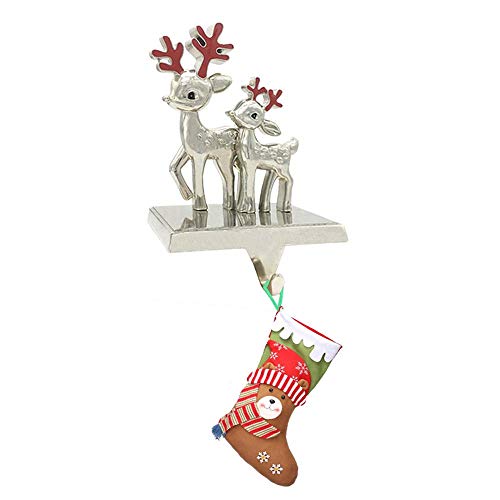 Fowecelt 3D Reindeer Christmas Stocking Hanger Silver Metal Mantle Stocking Holders for Christmas Decorations
