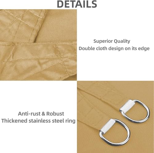 Jorunb Sun Shade Sail Canopy Air Permeable & 95% UV Block Resistant Awning, With Stainless Steel Hardware Fixing Kit for Patio Outdoor Garden Backyard Yard Beige (6x8m)