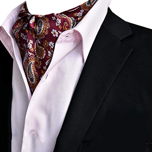 MOHSLEE Mens Red Floral Paisley Cravat Wedding Ascot Tie Scarf Pocket Square Set - Thumbnail 7