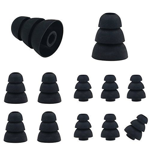 ALXCD Triple Flange Ear Tip, 6 Pairs (S/L) Size Triple Three Flange Noise Isolate Silicone Replacementl Cushion Ear Bud Tips with 4mm Connector Hole, Fit for Most in Ear Earphone (Black)[Small/Large]