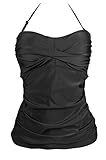 Cocoship Solids Color Ruched Swim Top Shirred Twist Bodice Bandeau Tankinis(FBA)