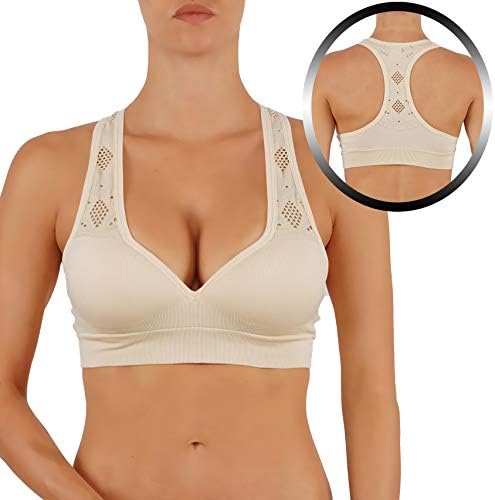 ROUGHRIVER Women's Yoga Crop Top Sports Bra with NOT Removable Adding Volume Pads Breathable Race Back