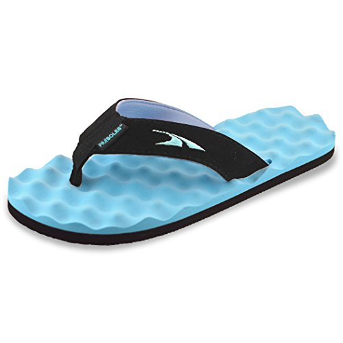 PR SOLES Running Recovery Flip Flops | Sandals for Men and Women | Black/Aqua US Womens 6.5-7.5 X-Small