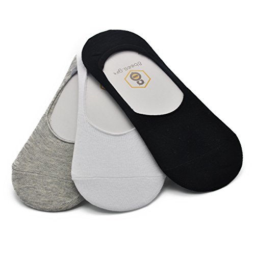 No Show Socks 8BESS GIFT Mens Socks Low Cut Non-Slip Grips Mixed Color m, 3 Pairs(1 Black, 1 White, 1 Grey) Size 7-10 US