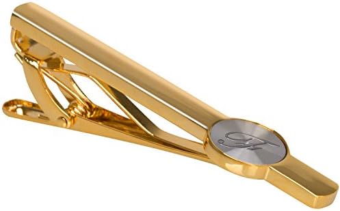 Men Tie Bar Clip Clasp 2 3/8” Inches Brass 18K- gold-plated Stainless 26 Letters A-Z (golden-F)