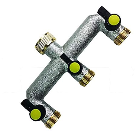 U-Verteiler 3er mit Absperrung flachdichtend, massive Ausführung aus vernickeltem Messing, Schlauchanschlußgewinde 3/4 Zoll A