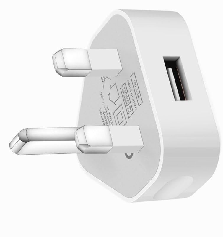 AMO® Charger Plug, UK 3 Pin Plug Charger, Compact Adapter Compatible with Samsung Galaxy Compatible with iOSiPhone iOSiPad Sony Tab HTC Windows Phone Tablet and Many more (White)
