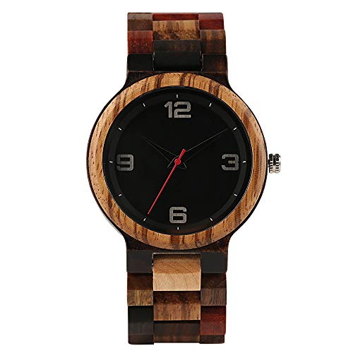 Wooden Watch, Vintage Zebra Wood/Red Wood Arabic Numerals Watch, Fashion Men Women Bamboo Wristwatch Bracelet