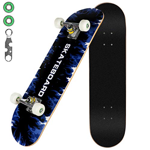 E EVERKING Skateboard 7 Layers Decks 31"x8" Pro Complete Skate Board Maple Wood Longboards for Teens Adults Beginners Girls Boys Kids