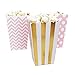 Chloe Elizabeth Mini Popcorn & Candy Favor Boxes for Birthday, Bridal and Baby Shower, All Parties & Events in Polka Dot, Chevron, and Striped Assorted Designs, 36 Count (Pink, Gold)