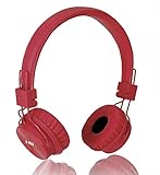 Wired Kids Headphones with Microphone and share port, Foldable Lightweight Adjustable Stereo Headset for Cellphones Smartphones iPhone iPod Laptop Computer and More by Termich (Red)