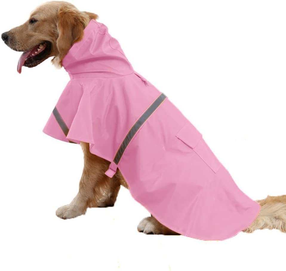 Dog Raincoat Waterproof Hooded Rain Jacket with Leash Hole/Pocket, Reflective Waterproof Rain Coat for Small Medium Large Dog Rain Clothes Poncho (XXL, Pink)
