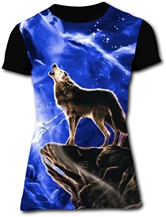 Howl in a Moonlit Night T-Shirts 3D Printed, Funny Short Sleeve for Women XXL