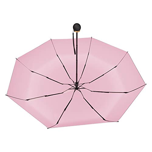 ATOFUL 8Ribs UPF50+ UV Blocker Parasol Manual Mini Umbrella Windproof UV Protection Wind Resistant Lightweight Folding Sun-Rain Anti UV Umbrella 7.8" Titanium Compact Vent Sun Umbrella (Summer Pink)