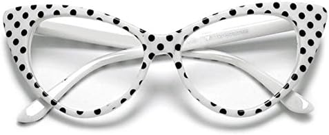 AStyles - Super Cateyes Vintage Inspired Fashion Mod Chic High Pointed Cat Eye Sunglasses Glasses (PolkaDotClear-White)