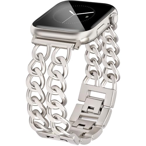 JR.DM Starlight Watch Straps for Women Compatible with Apple Watch 38mm 40mm 41mm 42mm (S10) Adjustable Metal Strap Steel Chain Bracelet for iWatch Series 10/9/8/7/6/5/4/3/2/1/SE/Ultra (No Case)