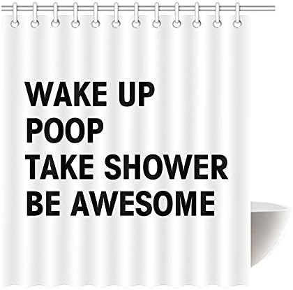 Artsbaba Shower Curtain Decorative Bathroom Curtains Polyester Waterproof Shower Curtain 66"(W) x 72"(H) - Wake Up Poop Take Shower Be Awesome