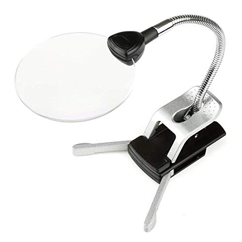 LED Magnifying Glass with Light on Stand Clamp Arm Hands Free Illuminated Glass Table Desk Lamp Clip on