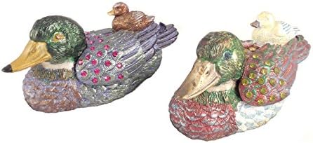 Museum Collections Pewter Mallard Duck with Chick Trinket Treasure Box, Crystal Accented