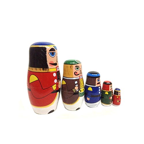 AMOR PRESENT Nutcracker Nesting Doll, 5Pcs Russian Matryoshka Dolls Christmas Nutcracker Figures Handmade Wooden Nutcracker Set