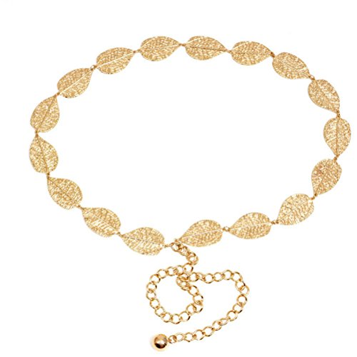 OULII Leaf Shaped Waist Chain Metal Waist Chain Belt For Women Girls (Gold)