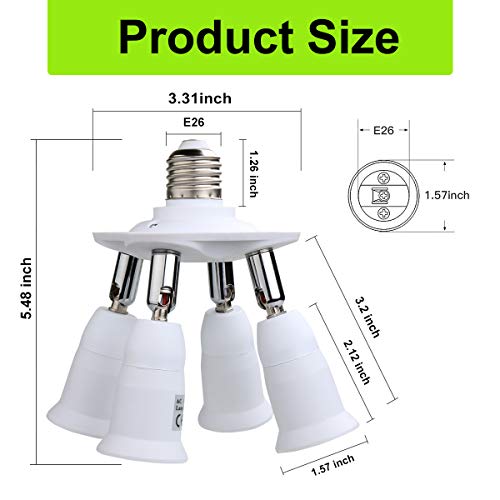 Toplimit Free Swing 4 Port E26 Light Bulb Lamp Socket Adapter Splitter (4 Port) - Thumbnail 4