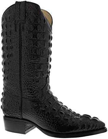 El Presidente - Men's Black Full Crocodile Hornback Print Cowboy Boots J Toe