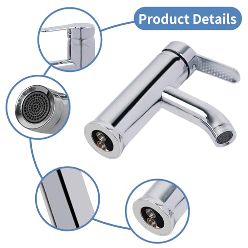 FALSKT Stainless Steel Basin Tap, Curved Spout Bathroom Tap, Single Lever Basin Mixer Tap with Stick Shaped Handles, for Bathrooms, Kitchens, Toilets, Silver