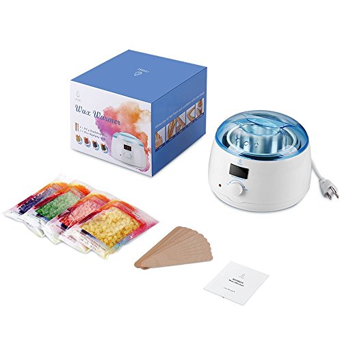 Wax Warmer Hair Removal Waxing Kit, Digital LCD Display Wax Pot with Precision Temperature Control, with 4 Flavor Hard Wax Beans & 10 Wax Applicator Sticks