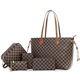 Handbags for Women Fashion Tote Bags with Zippers and RFID Wallet and Passport Holder Makeup Bags Coin Change Purse with Key Ring 5 Set