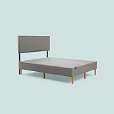 Purple Bed Frame &ndash; Stone Grey, Cal King, Durable Platform, Easy Assembly, Upholstered with Tapered Wooden Legs, Stylish and Strong