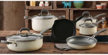 10-Piece Non-Stick Pre-Seasoned Cookware Set Vintage Speckle in Linen