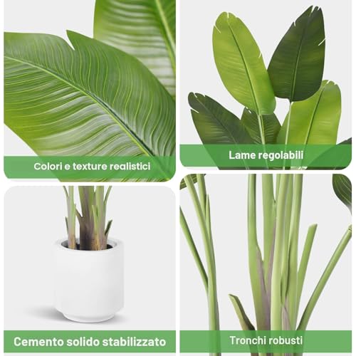 ZEEOZE Artificial Bird of Paradise Plant 180 cm High Fake Tropical Palm Tree for Indoor Outdoor with 13 Leaves Banana Tree Indoor Fake Tree with White Asus for Bed Garden Office Decoration